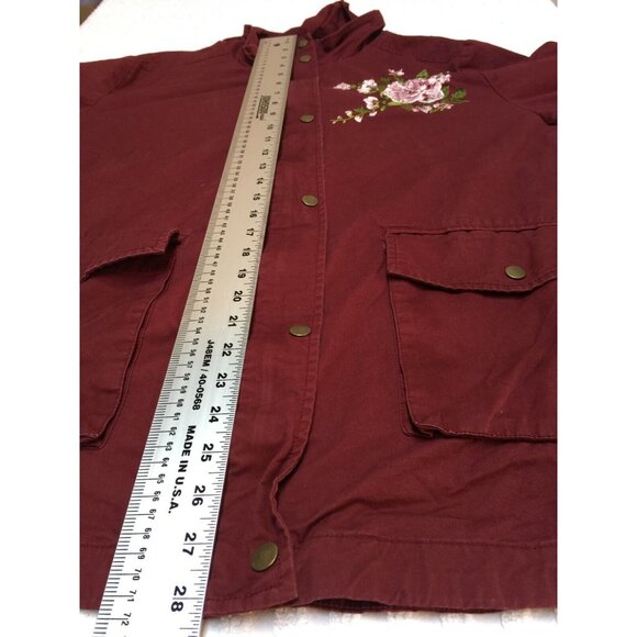 Perch By Blue Pepper Women 3XL Maroon Button Front Jacket Full Zip Floral Cotton - Picture 6 of 9